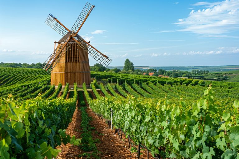 Moulin à vent au milieu des vignes
